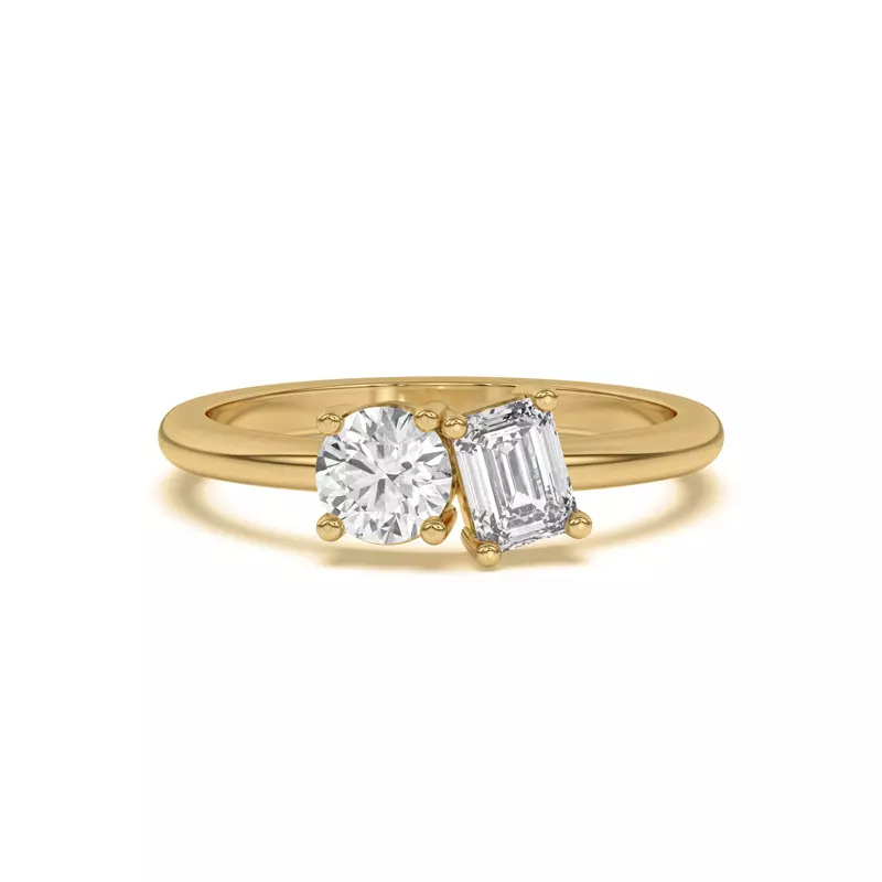 Toi et Moi Round and Emerald Lab Ring (1.00 cttw)