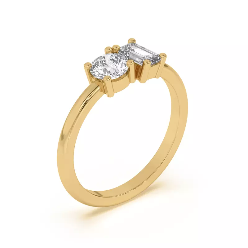 14K Yellow Gold Toi et Moi Round and Emerald Lab Ring (1.00 cttw)