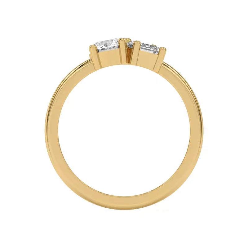 14K Yellow Gold Toi et Moi Round and Emerald Lab Ring (1.00 cttw)