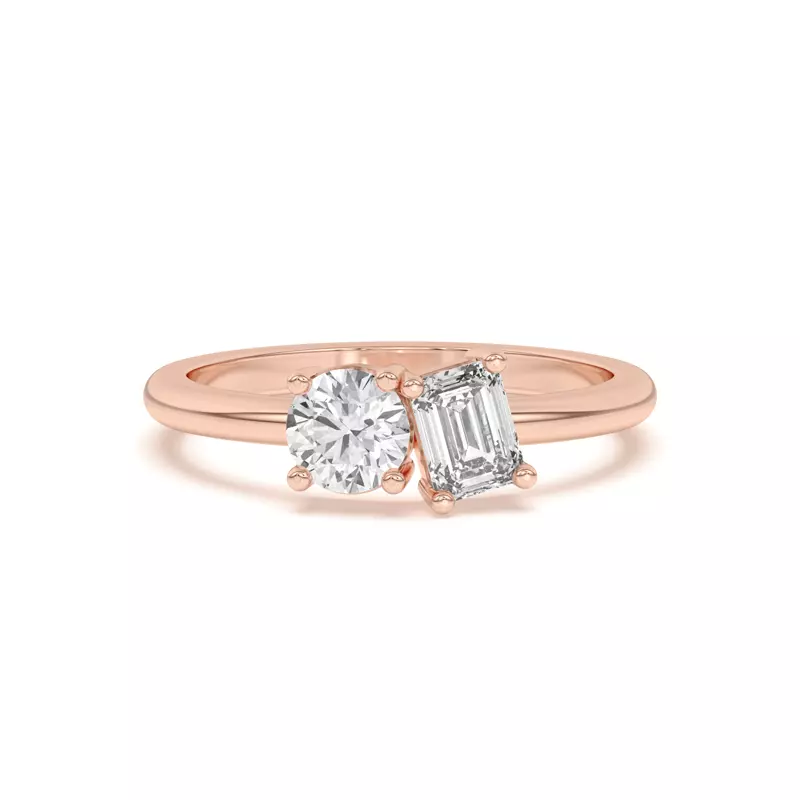 Toi et Moi Round and Emerald Lab Ring (1.00 cttw)