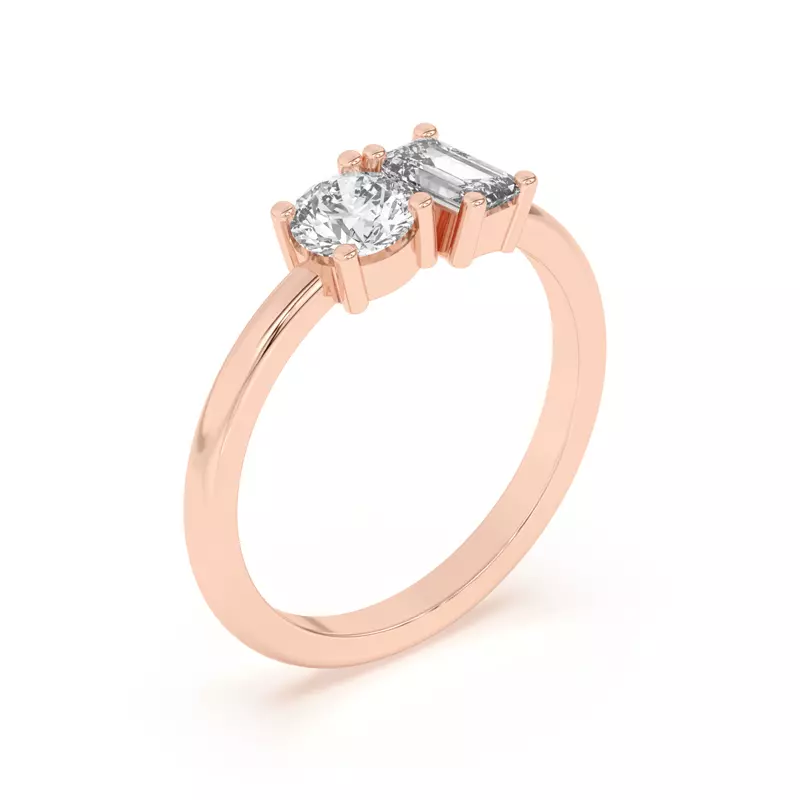 18K Rose Gold Toi et Moi Round and Emerald Lab Ring (1.00 cttw)