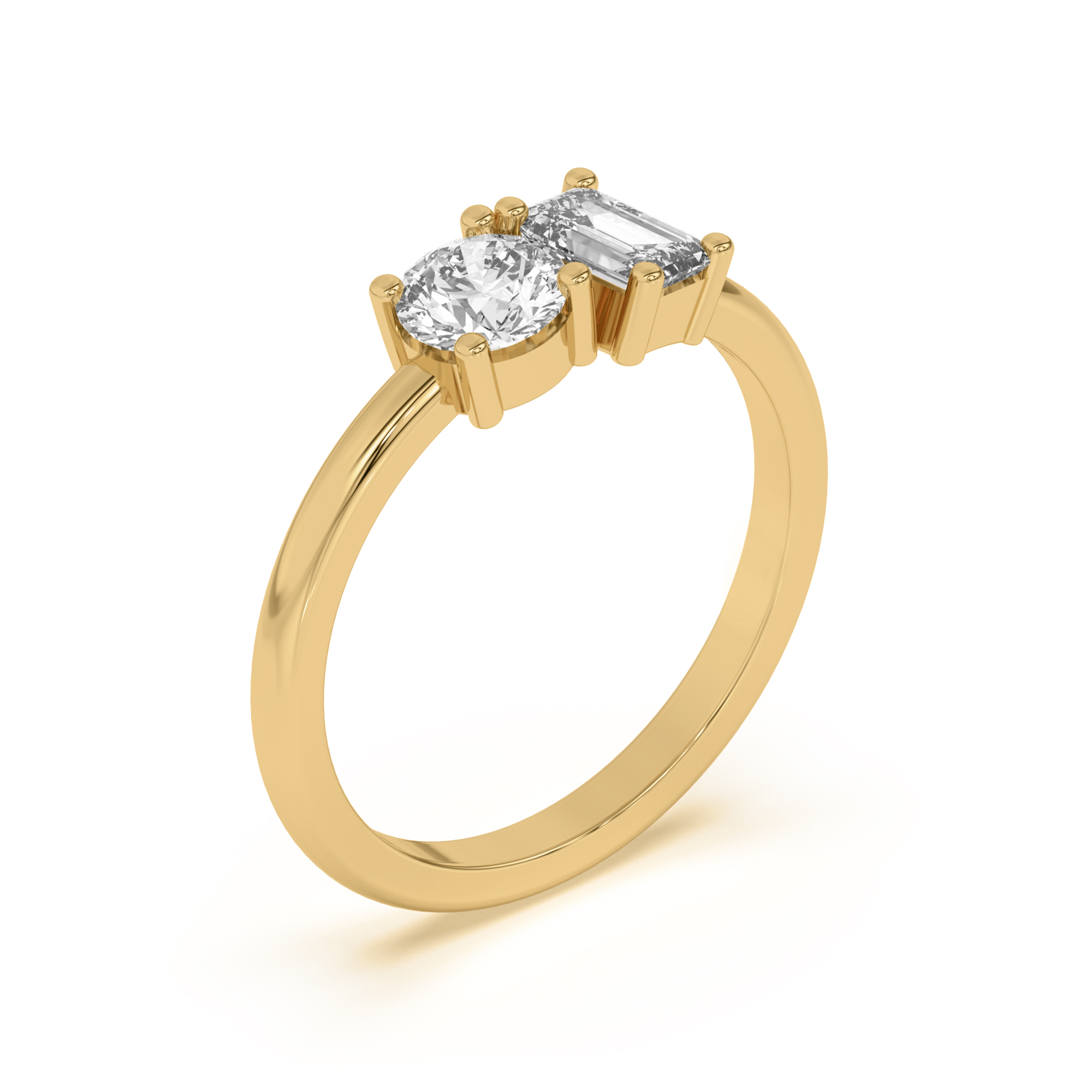 18K Yellow Gold Toi et Moi Round and Emerald Lab Ring (1.00 cttw)