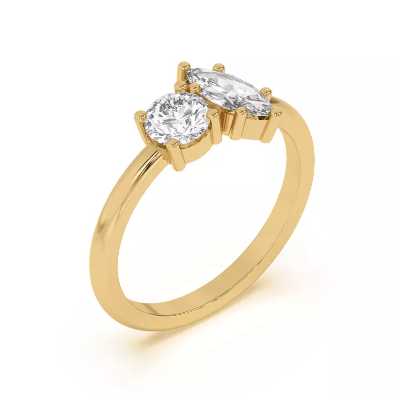 18K Yellow Gold Toi et Moi Round and Marquise Lab Ring (1.00 cttw)