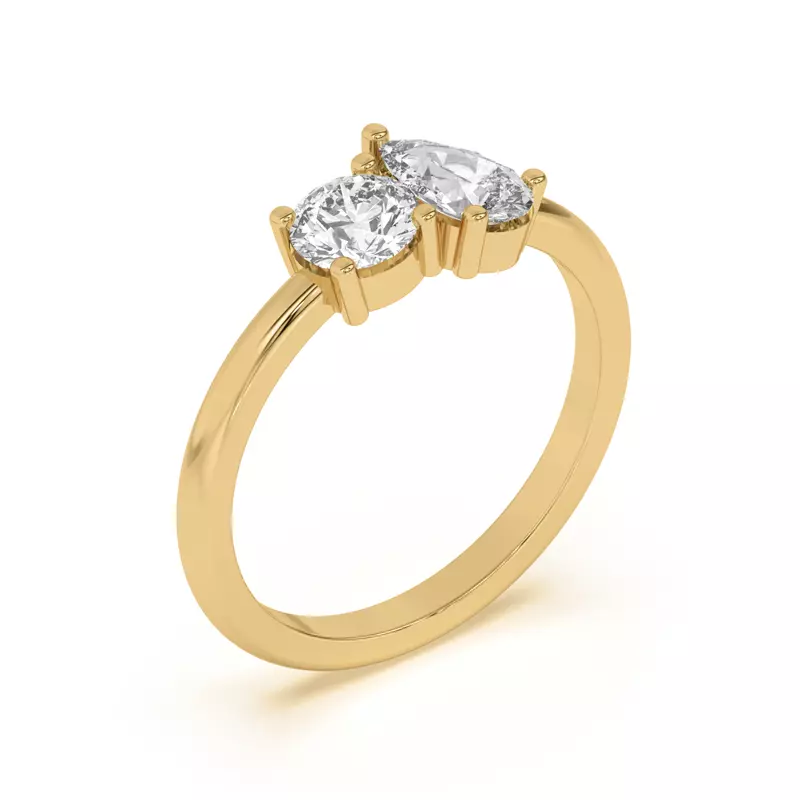 14K Yellow Gold Toi et Moi Round and Pear Lab Ring (1.00 cttw)