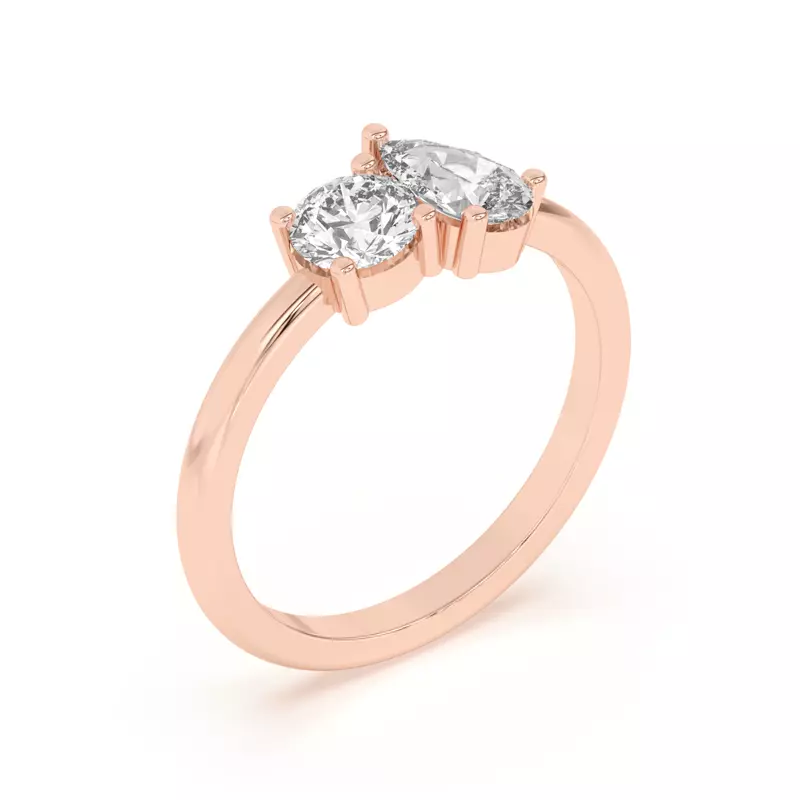 18K Rose Gold Toi et Moi Round and Pear Lab Ring (1.00 cttw)