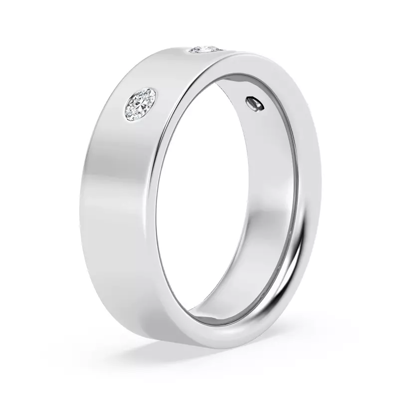 14K White Gold Flush Set Oval Diamond Band (7mm)