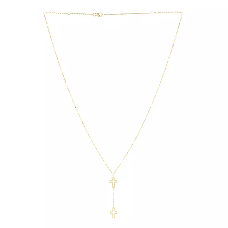 14K Yellow Gold Double Cross Lariat Necklace