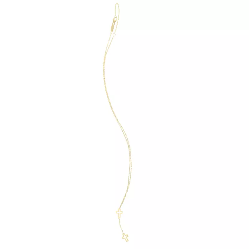 14K Yellow Gold Double Cross Lariat Necklace