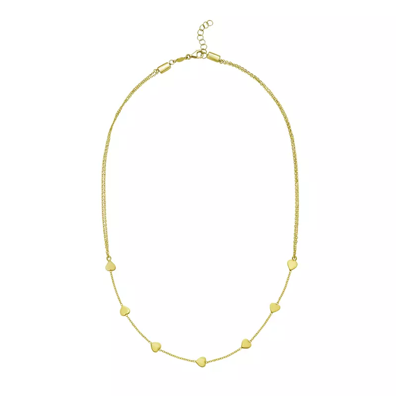 14K Yellow Gold Mini Heart Station Necklace
