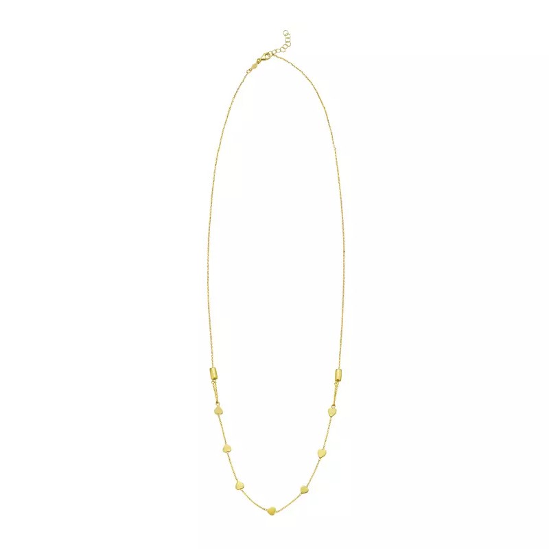 14K Yellow Gold Mini Heart Station Necklace