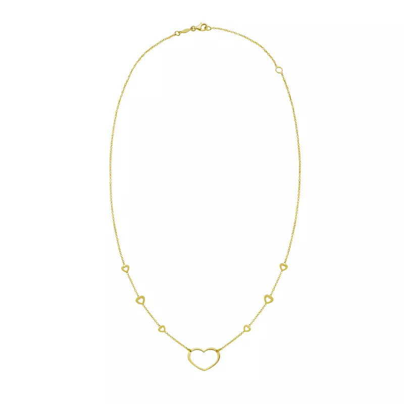 14K Yellow Gold Open Heart Station Necklace