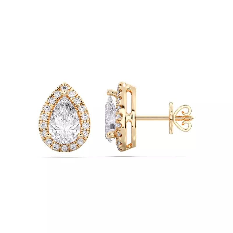 14K Yellow Gold Bellara Pear-Shaped Lab Diamond Halo Earrings (3.60 ct. tw.)