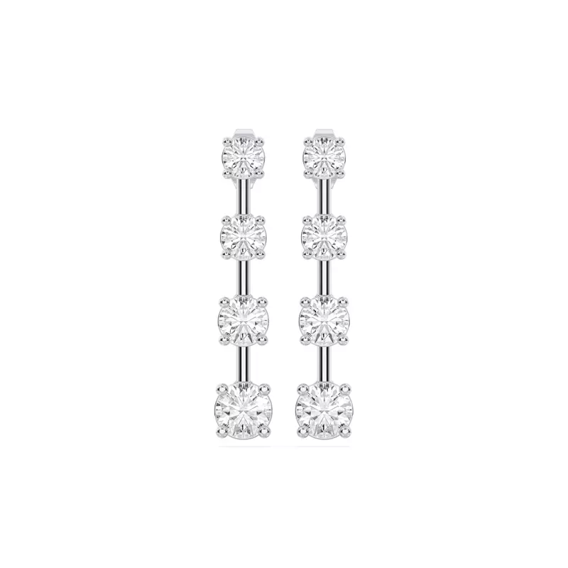 14K White Gold Strata Graduated Bar-Set Lab Diamond Earrings