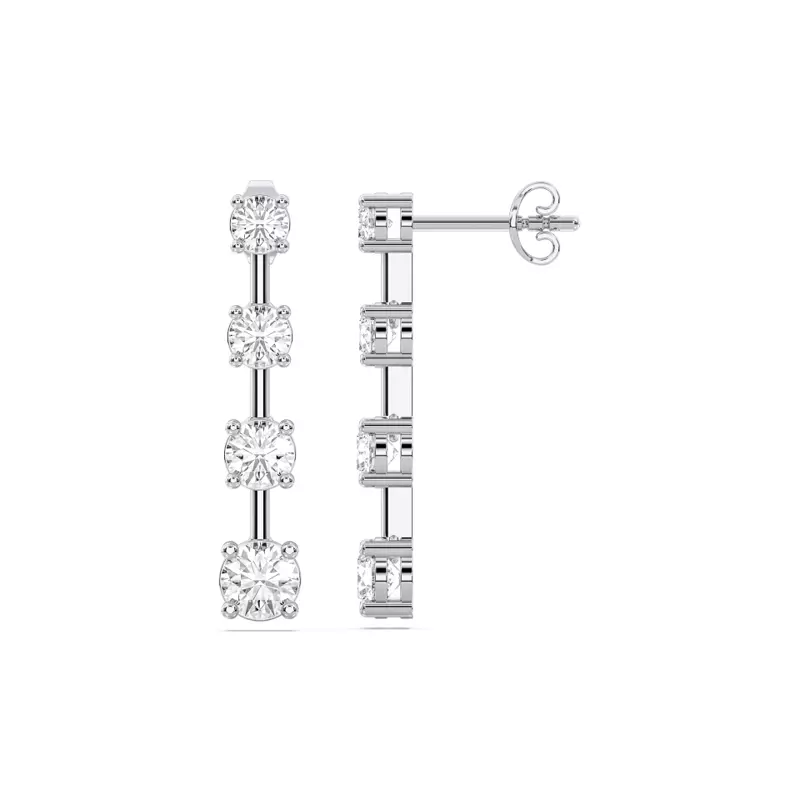14K White Gold Strata Graduated Bar-Set Lab Diamond Earrings