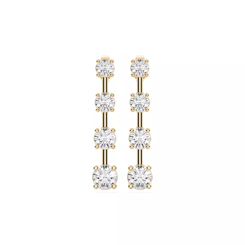 14K Yellow Gold Strata Graduated Bar-Set Lab Diamond Earrings