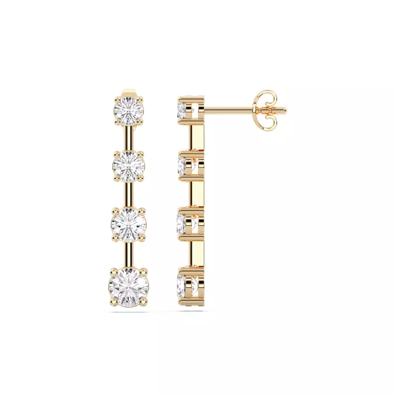 14K Yellow Gold Strata Graduated Bar-Set Lab Diamond Earrings