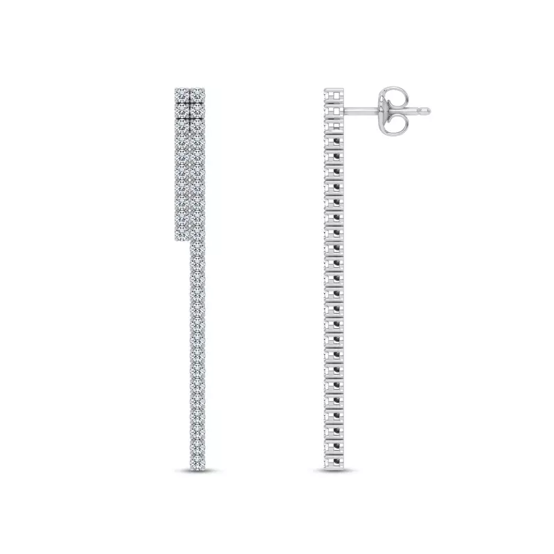 14K White Gold Ligne Duo Lab Diamond Drop Earrings
