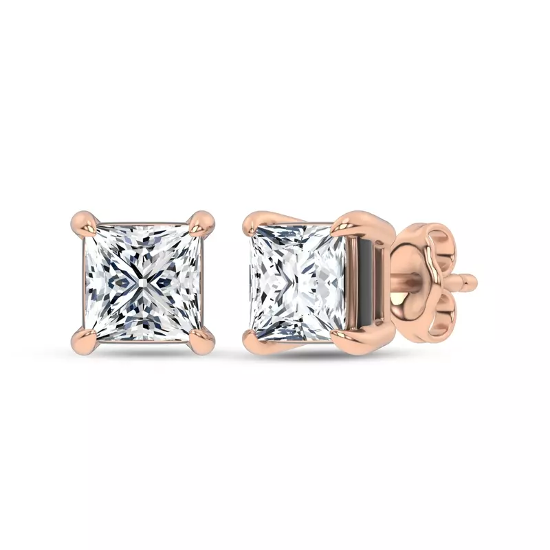 14K Rose Gold Midnight Halo Princess Lab Stud Earrings (2 ct. tw.) by Christian Siriano