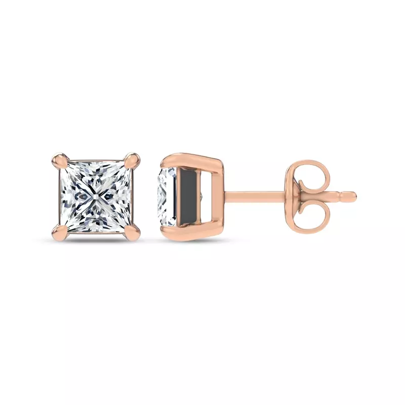 14K Rose Gold Midnight Halo Princess Lab Stud Earrings (2 ct. tw.) by Christian Siriano
