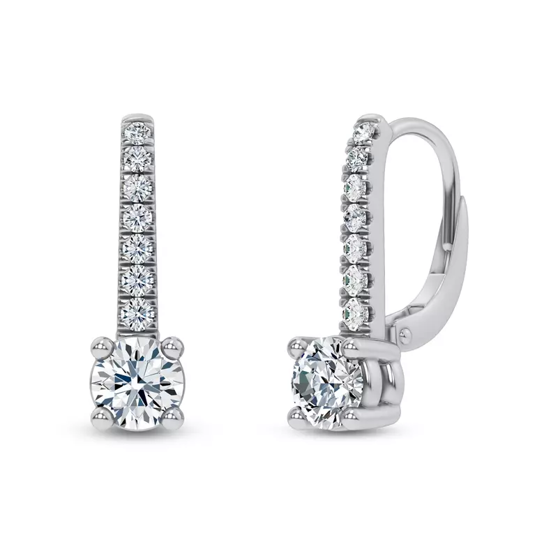 14K White Gold Leverback Diamond Drop Earrings