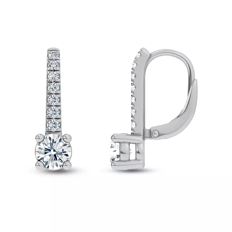 14K White Gold Leverback Diamond Drop Earrings