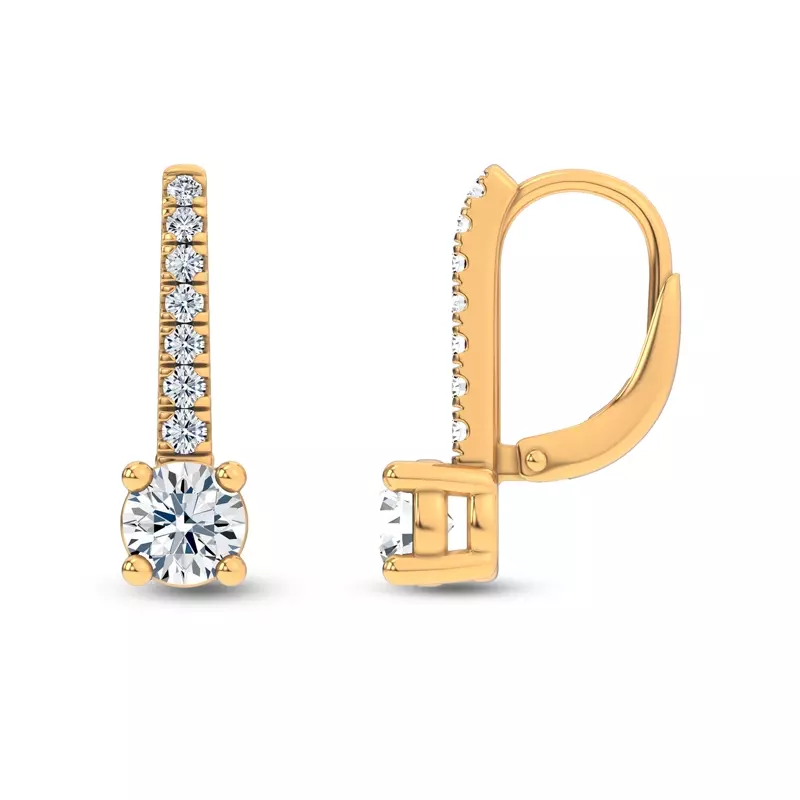 14K Yellow Gold Leverback Lab Diamond Drop Earrings