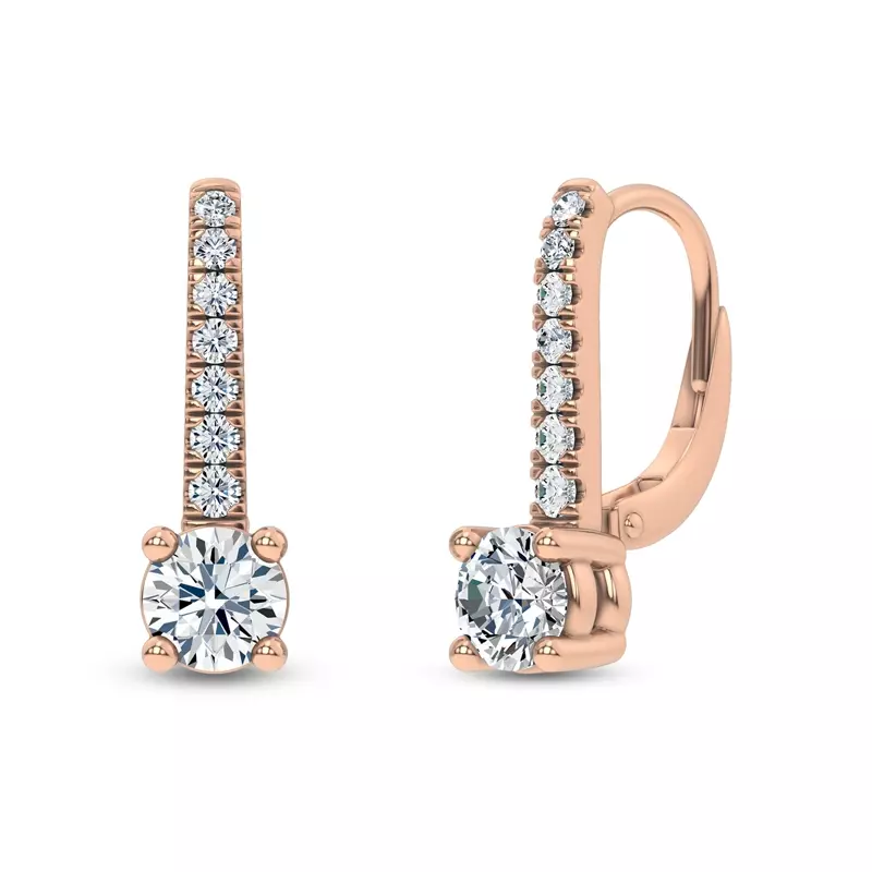 18K Rose Gold Leverback Diamond Drop Earrings