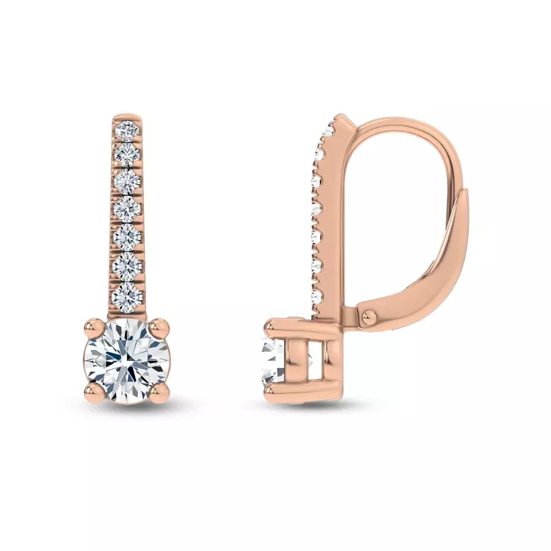 18K Rose Gold Leverback Diamond Drop Earrings