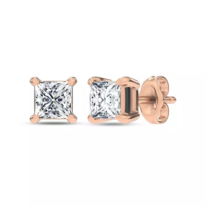 14K Rose Gold Midnight Halo Princess Lab Stud Earrings (1 ct. tw.) by Christian Siriano