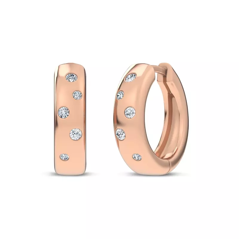 14K Rose Gold Lustra Diamond Huggies
