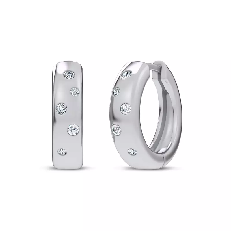 14K White Gold Lustra Diamond Huggies