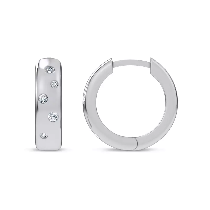 14K White Gold Lustra Diamond Huggies