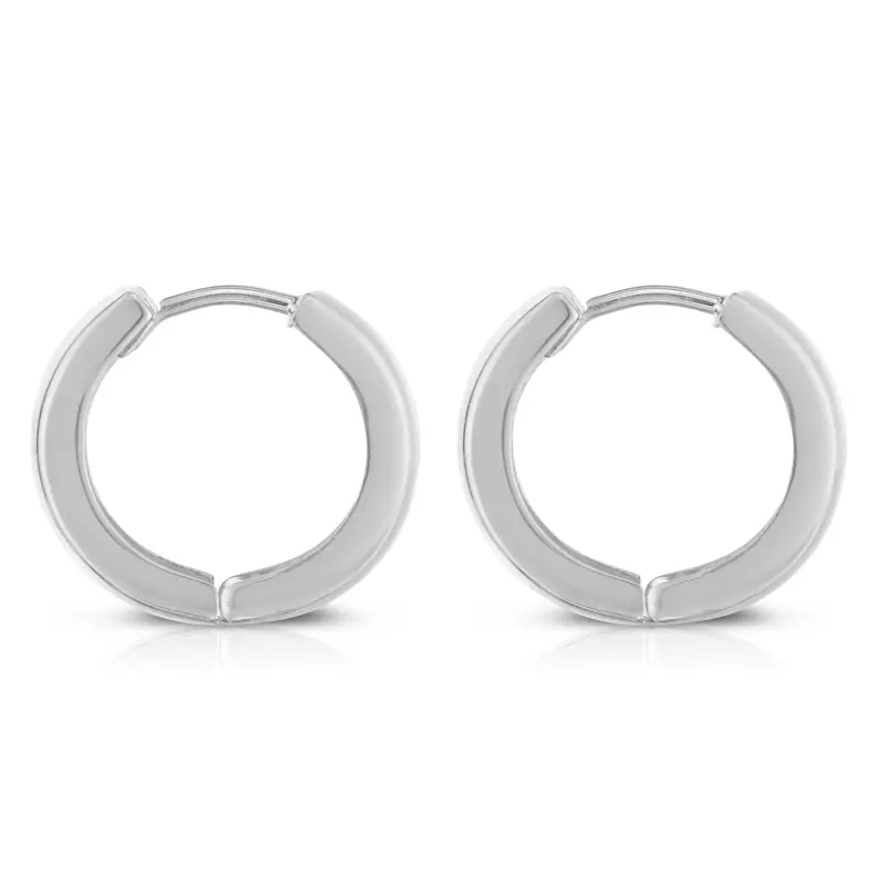 14K White Gold Petite Huggie Hoop Earrings (15mm)