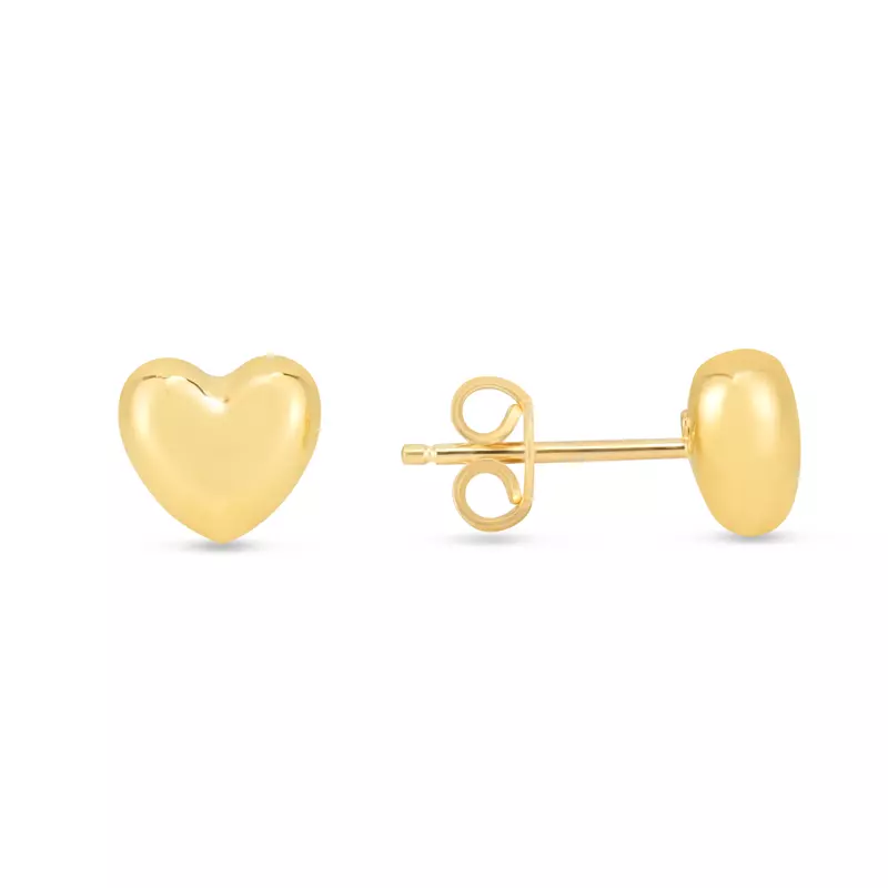 Petite Puffed Heart Gold Stud Earrings