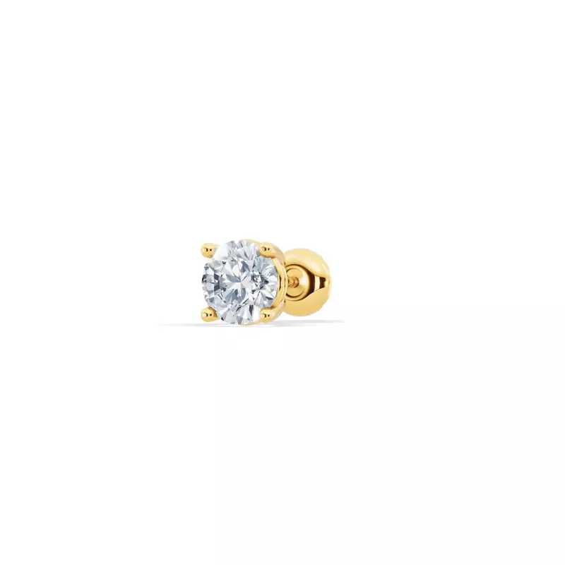 18K Yellow Gold Single Diamond Screw Back Stud Earring (1/2ct)