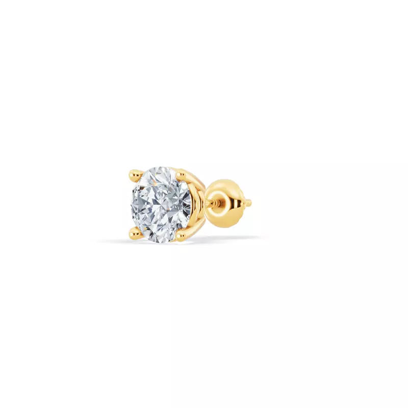 18K Yellow Gold Single Diamond Screw Back Stud Earring (1ct)