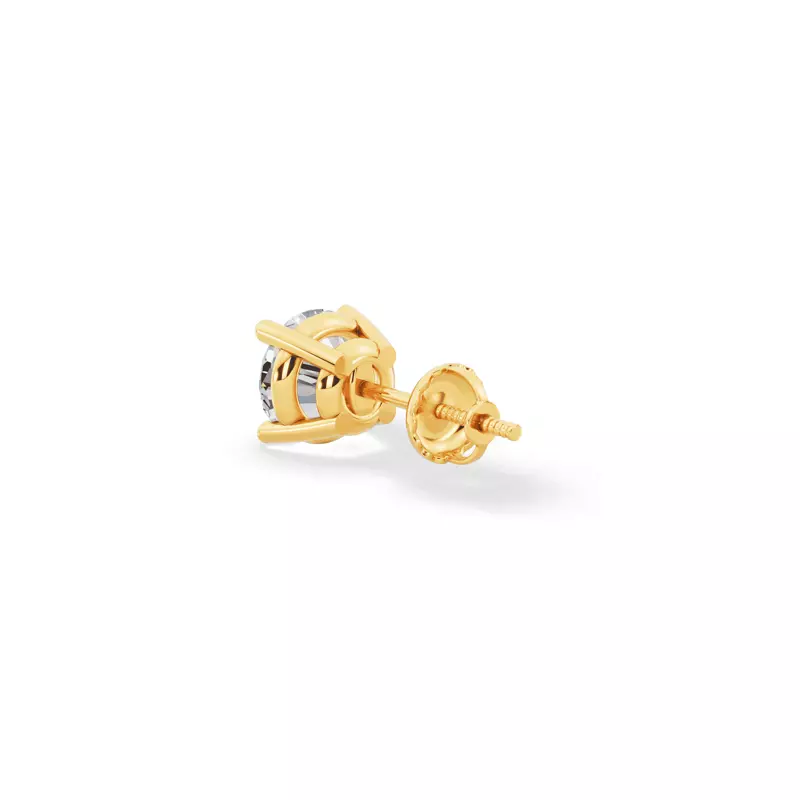 18K Yellow Gold Single Diamond Screw Back Stud Earring (1ct)