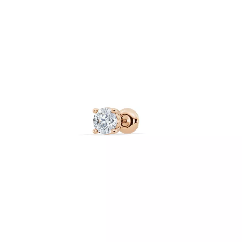 14K Rose Gold Single Diamond Screw Back Stud Earring (1/8ct)