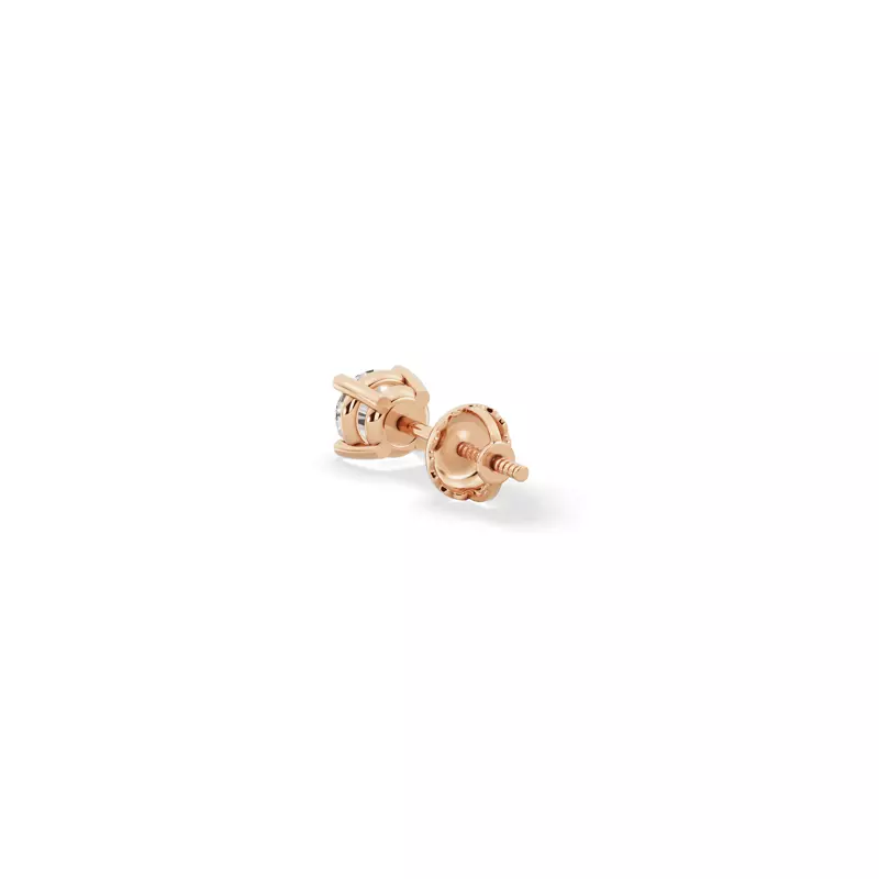 14K Rose Gold Single Diamond Screw Back Stud Earring (1/8ct)