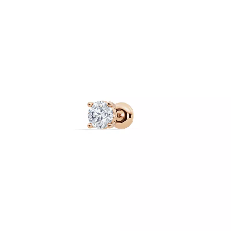 14K Rose Gold Single Diamond Screw Back Stud Earring (1/4ct)