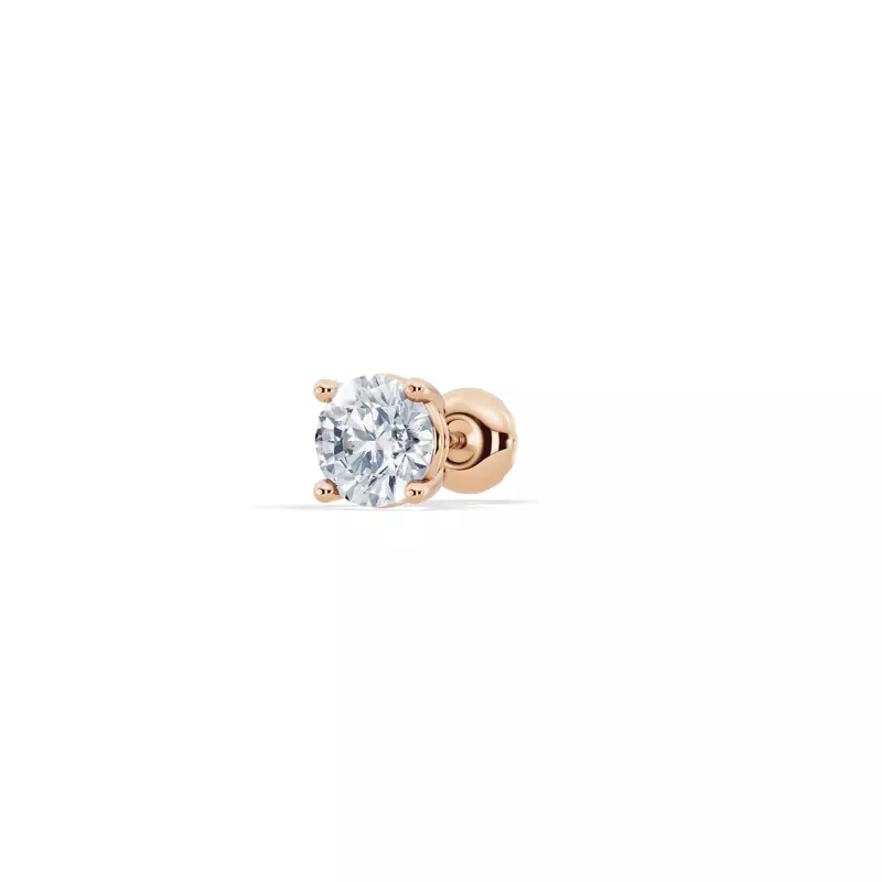 14K Rose Gold Single Diamond Screw Back Stud Earring (1/2ct)