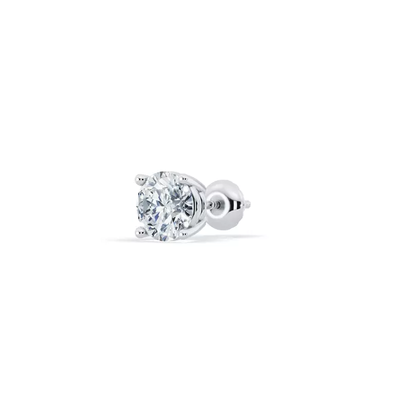 14K White Gold Single Diamond Screw Back Stud Earring (3/4ct)
