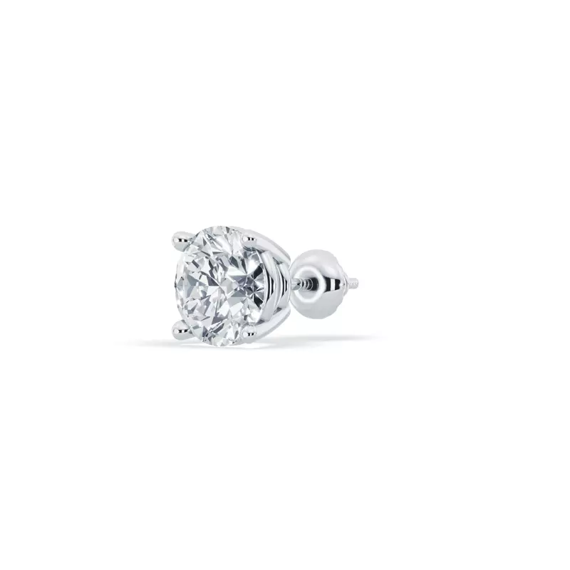 14K White Gold Single Diamond Screw Back Stud Earring (1.5ct)