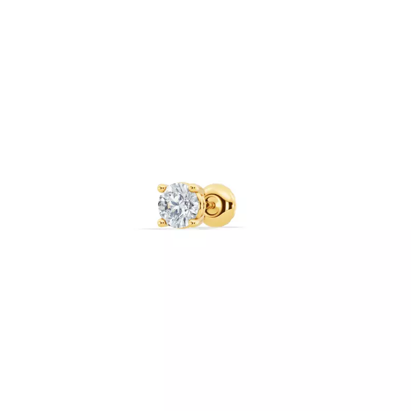 14K Yellow Gold Single Diamond Screw Back Stud Earring (1/8ct)