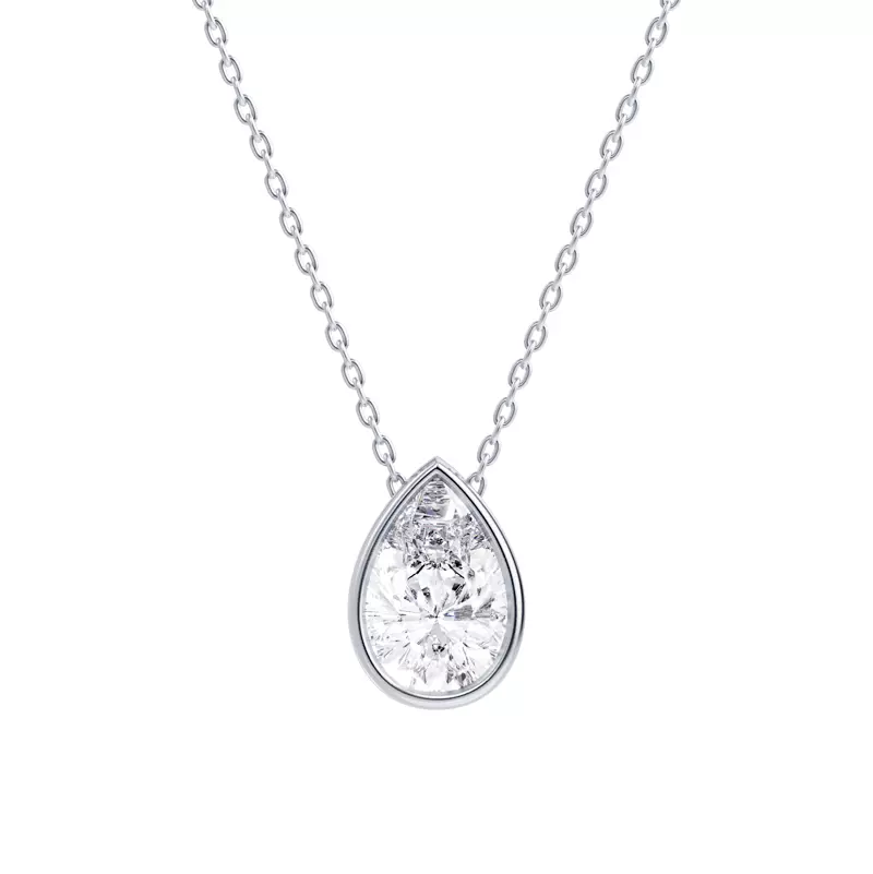 14K White Gold Floating Pear Lab Diamond Bezel Pendant