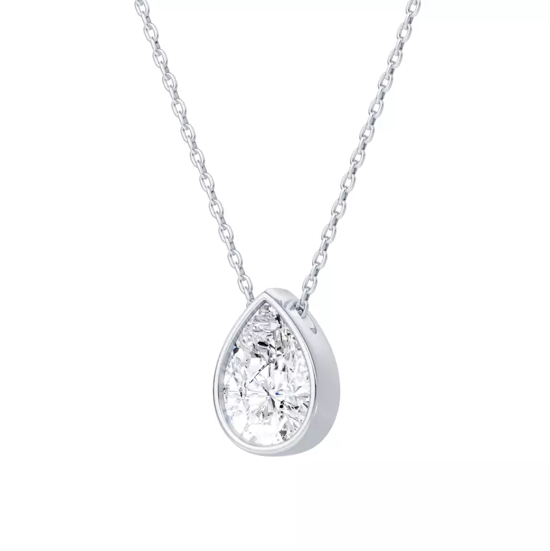 14K White Gold Floating Pear Lab Diamond Bezel Pendant