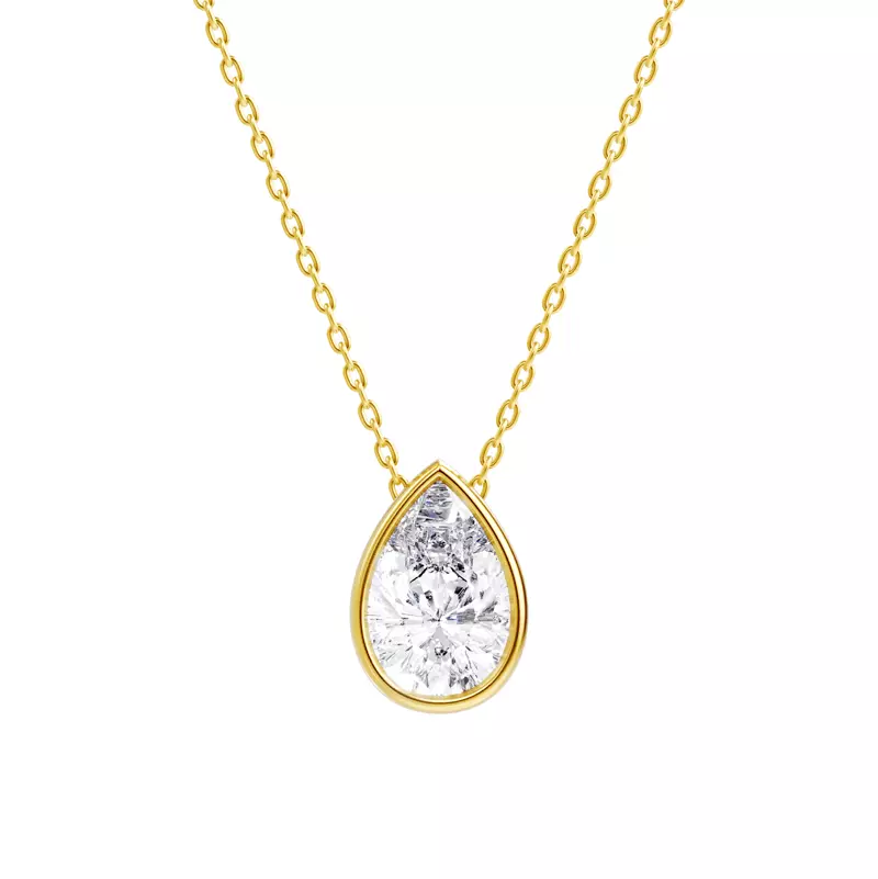 14K Yellow Gold Floating Pear Lab Diamond Bezel Pendant