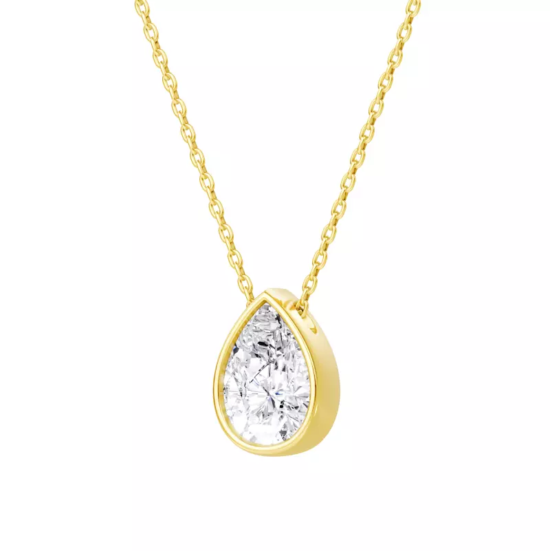 14K Yellow Gold Floating Pear Lab Diamond Bezel Pendant