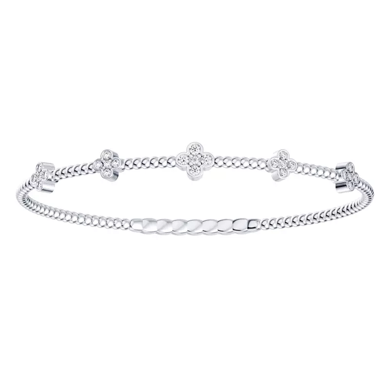 14K White Gold Clover Lab Diamond Flex Bracelet