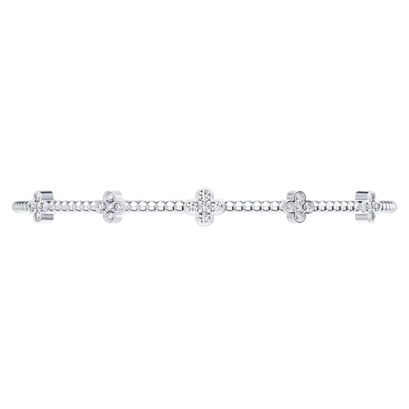 14K White Gold Clover Lab Diamond Flex Bracelet